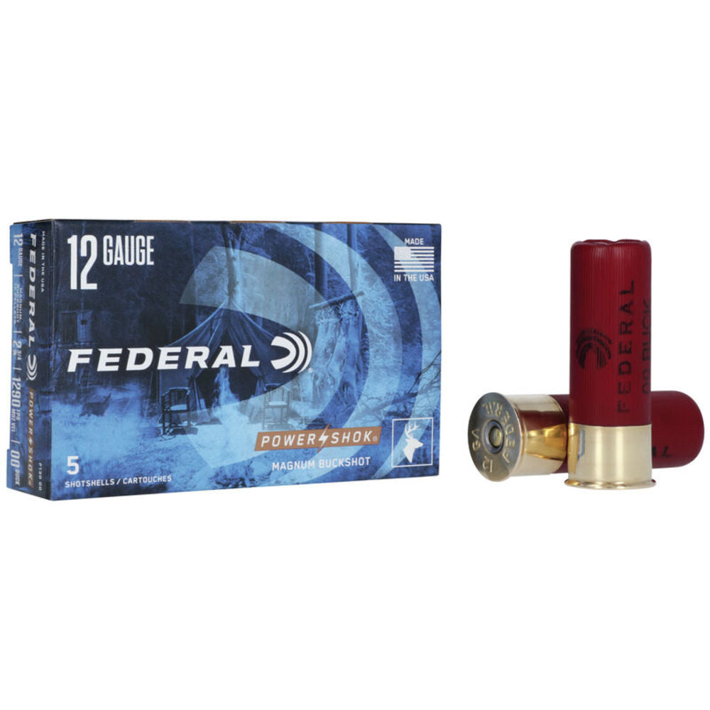 Federal 12 Gauge Power-Shok Magnum Buckshot 12 Pellets 00 Buck 1-7/16 oz 2.75 in 5/Box
