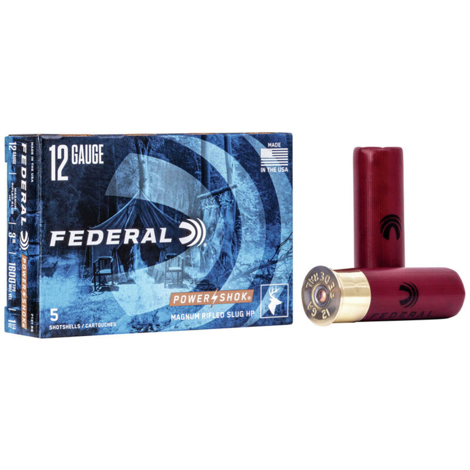 Federal 12 Gauge Power-Shok Magnum Rifled Slug Hollow Point Slug 1-1/4 oz 3 in 5/Box