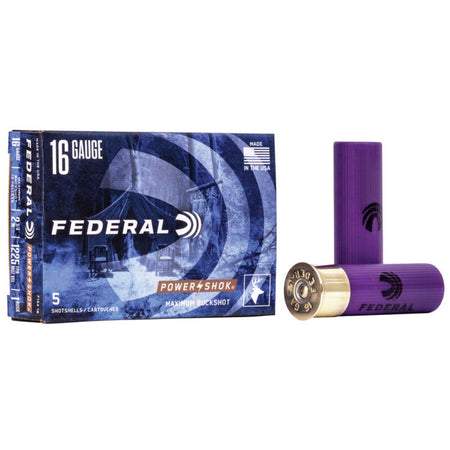 Federal 16 Gauge Power-Shok Magnum Buckshot 12 Pellets #1 Buck 1-3/16 oz 2.75 in 5/Box