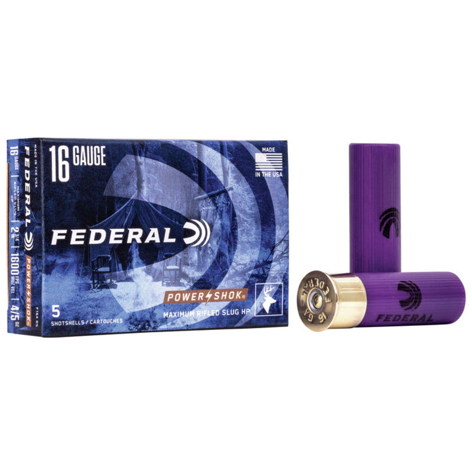Federal 16 Gauge Power-Shok Maximum Rifled Slug Hollow Point Slug 7/8 oz 2.75 in 5/Box