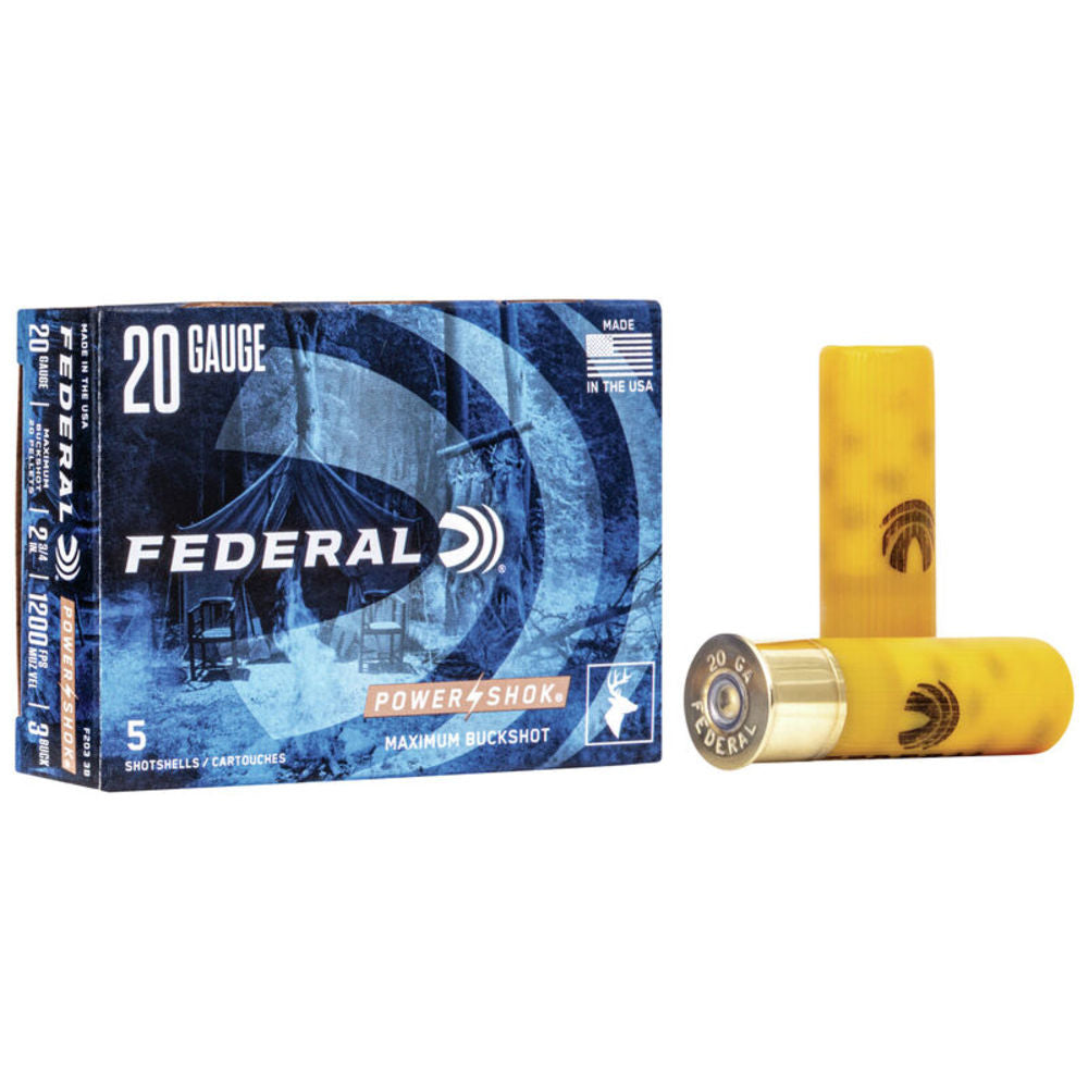 Federal 20 Gauge Power-Shok Magnum Maximum Buckshot 20 Pellets #3 Buck 1 oz 2.75 in 5/Box