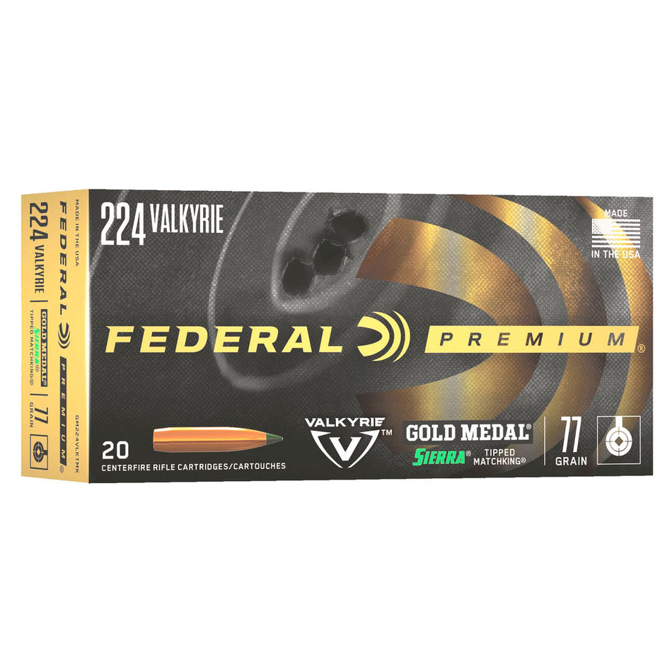Federal .224 Valkyrie Gold Medal Sierra MatchKing Tipped MatchKing 77 Grain 20/Box