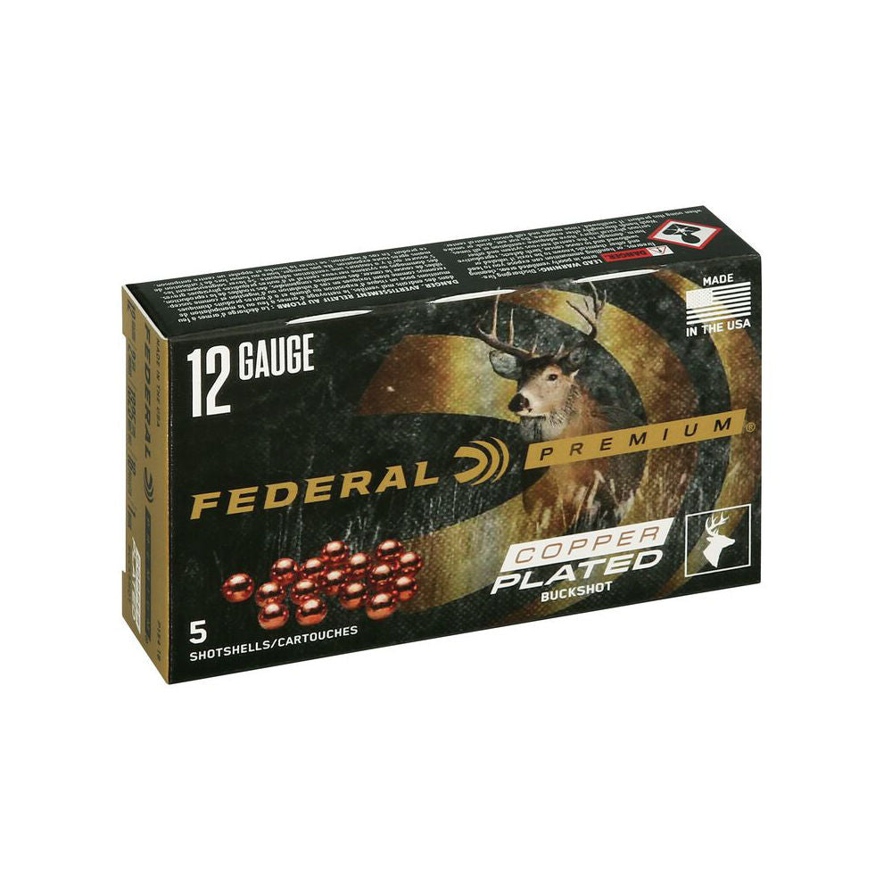 Federal 12 Gauge Premium Copper Plated Maximum Buckshot 16 Pellets #1 Buck 1-3/5 oz 2.75 in 5/Box