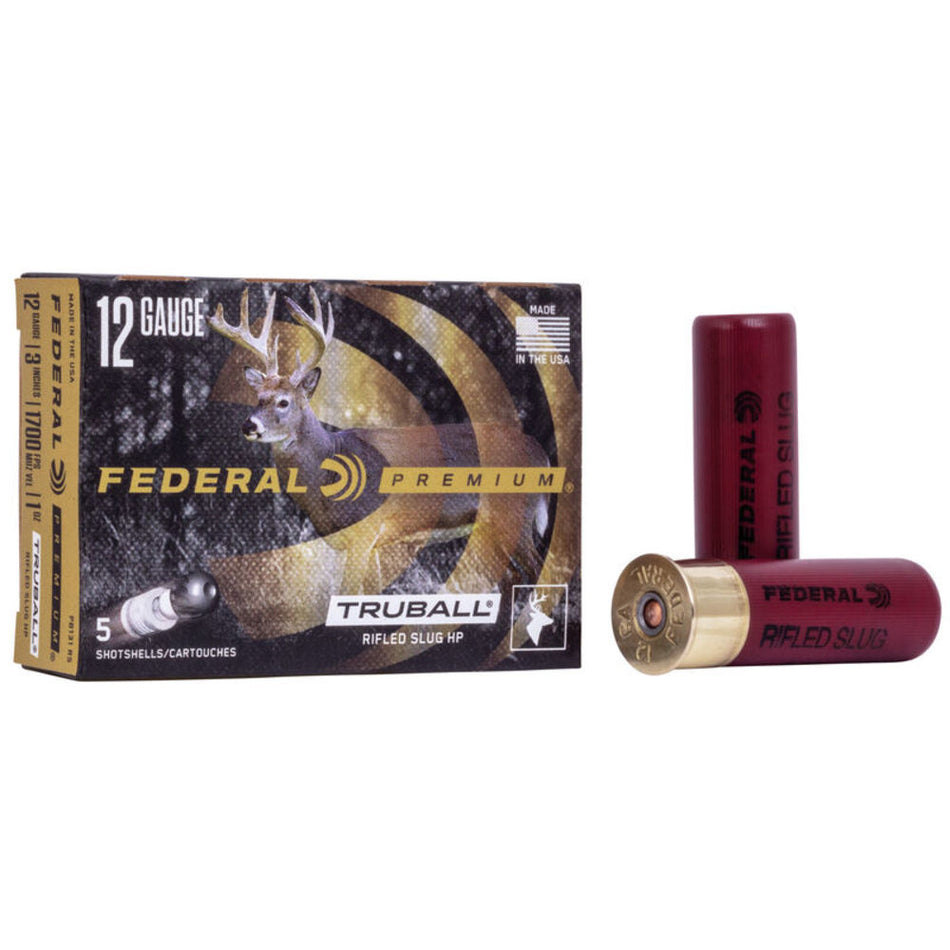 Federal 12 Gauge Prairie Storm Premium TruBall Vital-Shok TruBall Rifled Slug HP 438 grain Slug 1 oz 3 in 5/Box