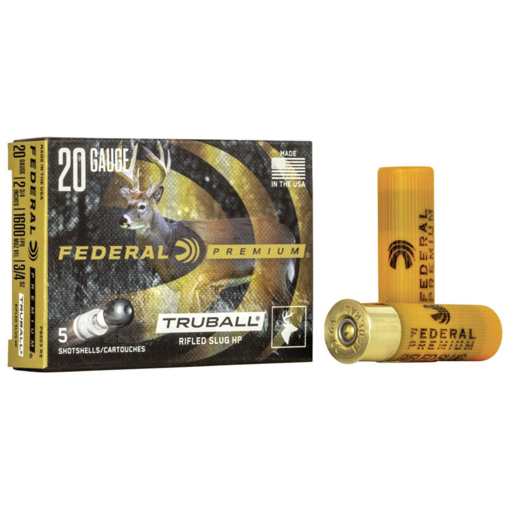 Federal 20 Gauge Premium TruBall Vital-Shok TruBall Rifled Slug HP Slug 3/4 oz 2.75 in 5/Box