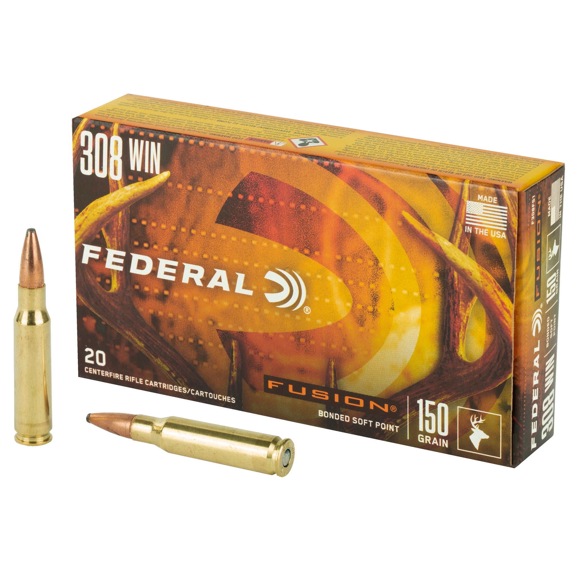 Federal .308 Win / 7.62x51mm Fusion Bonded Soft Point 150 Grain 20/Box