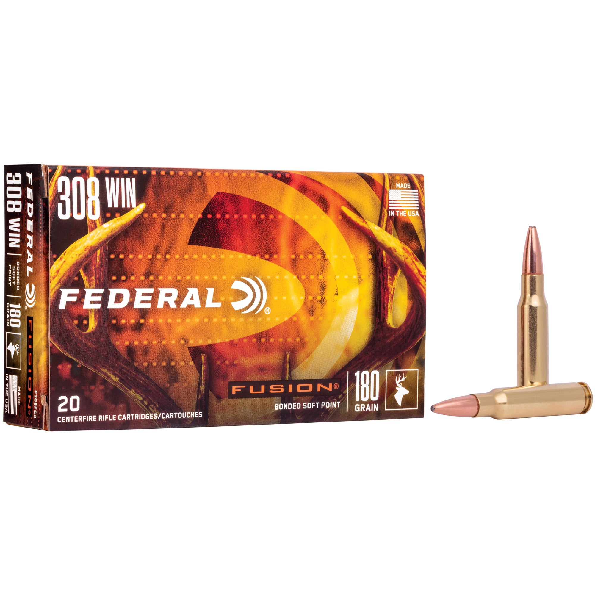 Federal .308 Win / 7.62x51mm Fusion Bonded Soft Point 180 Grain 20/Box