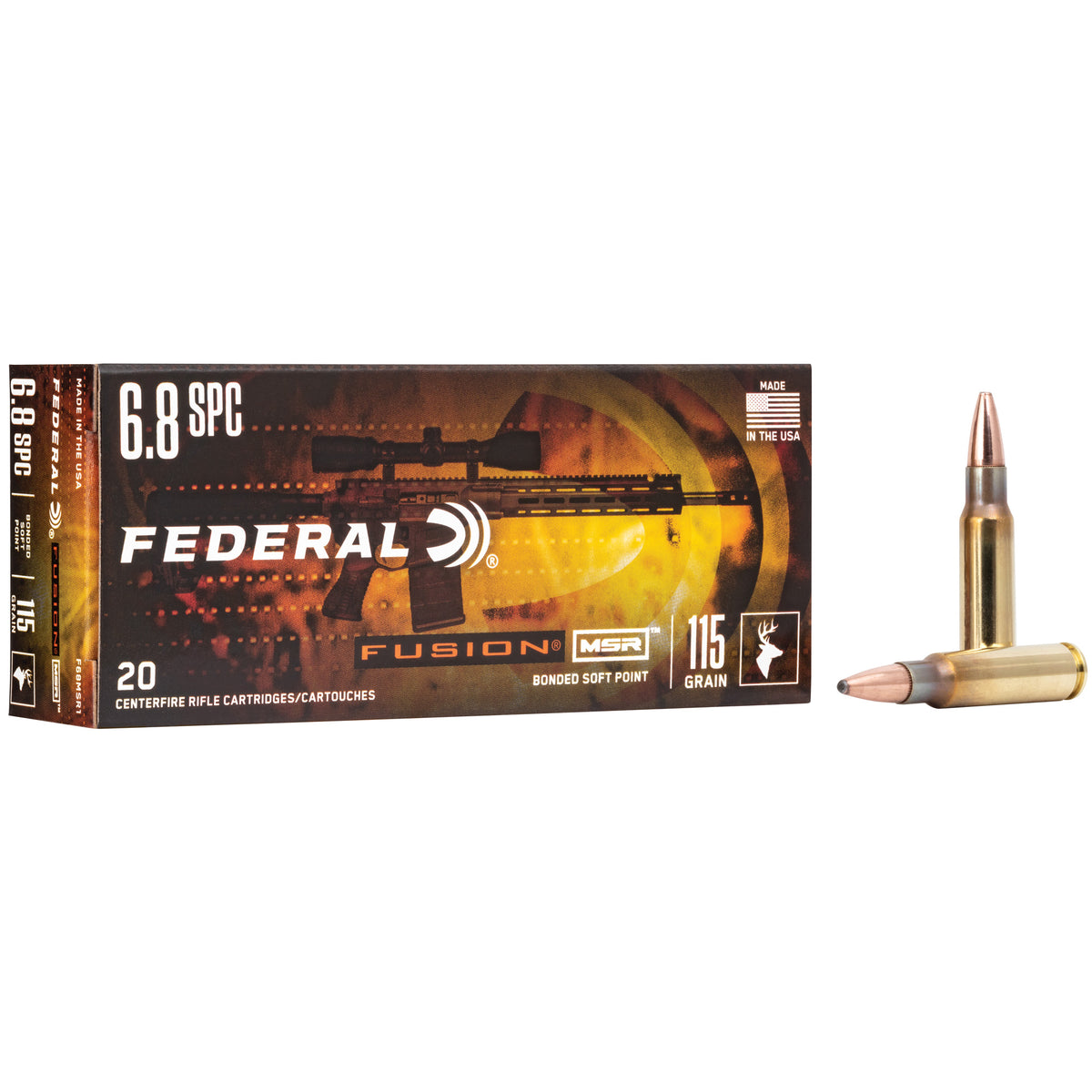 Federal 6.8 Remington SPC Fusion MSR Bonded Soft Point 115 Grain 20/Box