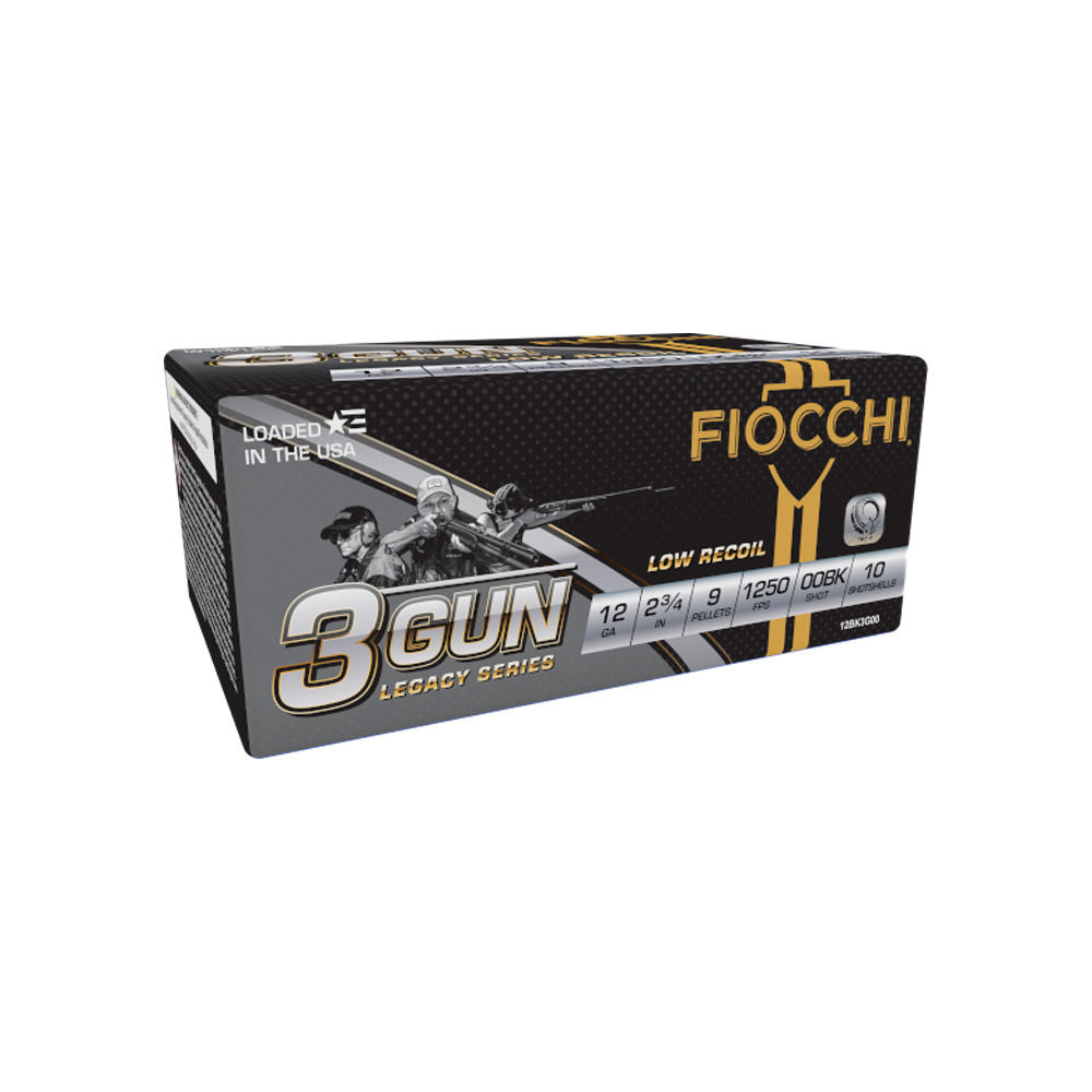 Fiocchi 12 Gauge 3-Gun Match Legacy Series Low Recoil 9 Pellets 00 Buck 1-1/8 oz 2.75 in 10/Box