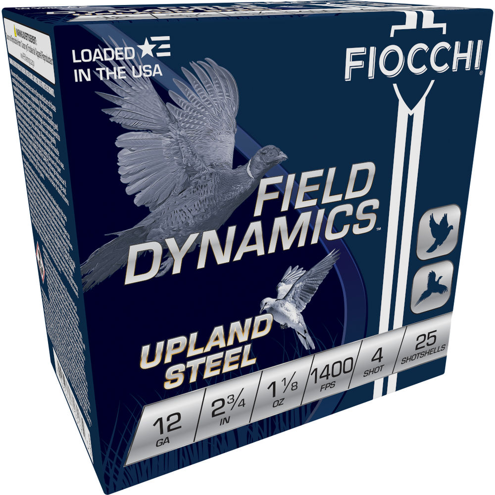 Fiocchi 12 Gauge Field Dynamics Upland Steel #4 1-1/8 oz 2.75 in 25/Box