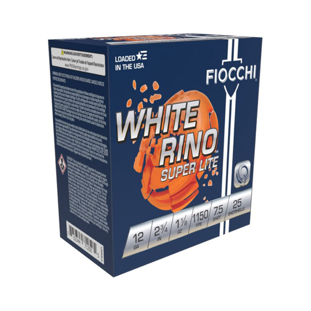 Fiocchi 12 Gauge Exacta Target White Rino Lite #7.5 1-1/8 oz 2.75 in 25/Box [Item 5055]