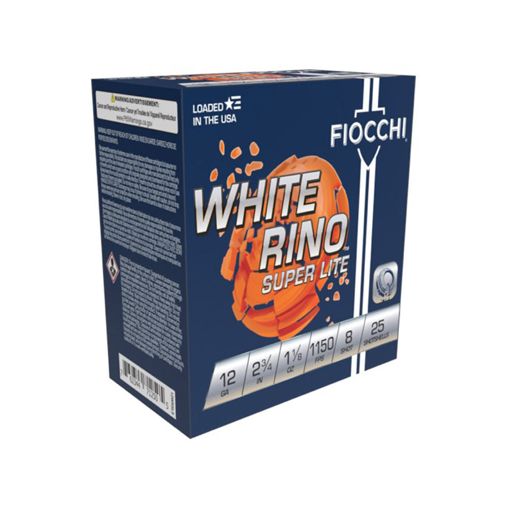 Fiocchi 12 Gauge Exacta Target White Rino Super Light #8 1-1/8 oz 2.75 in 25/Box [Item 6370]
