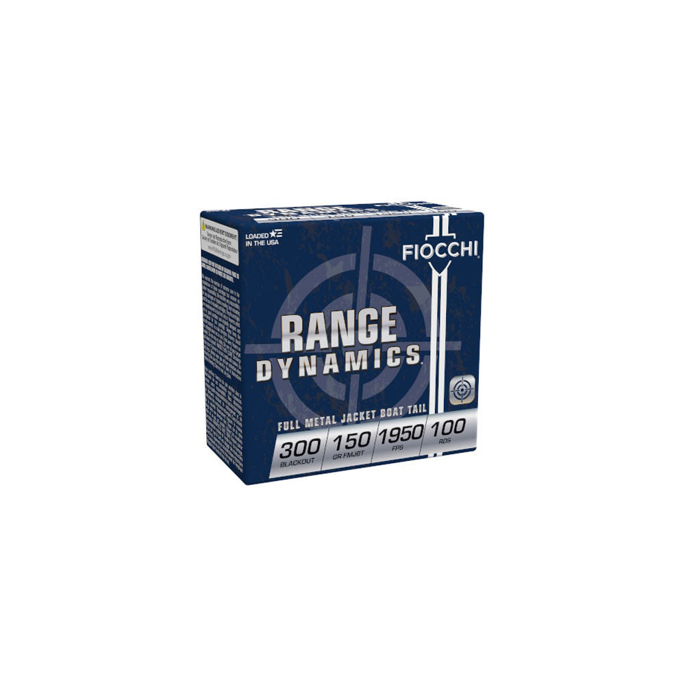 Fiocchi .300 AAC Blackout Range Dynamics Full Metal Jacket Boat Tail 150 Grain 100/Box [Item 10276]