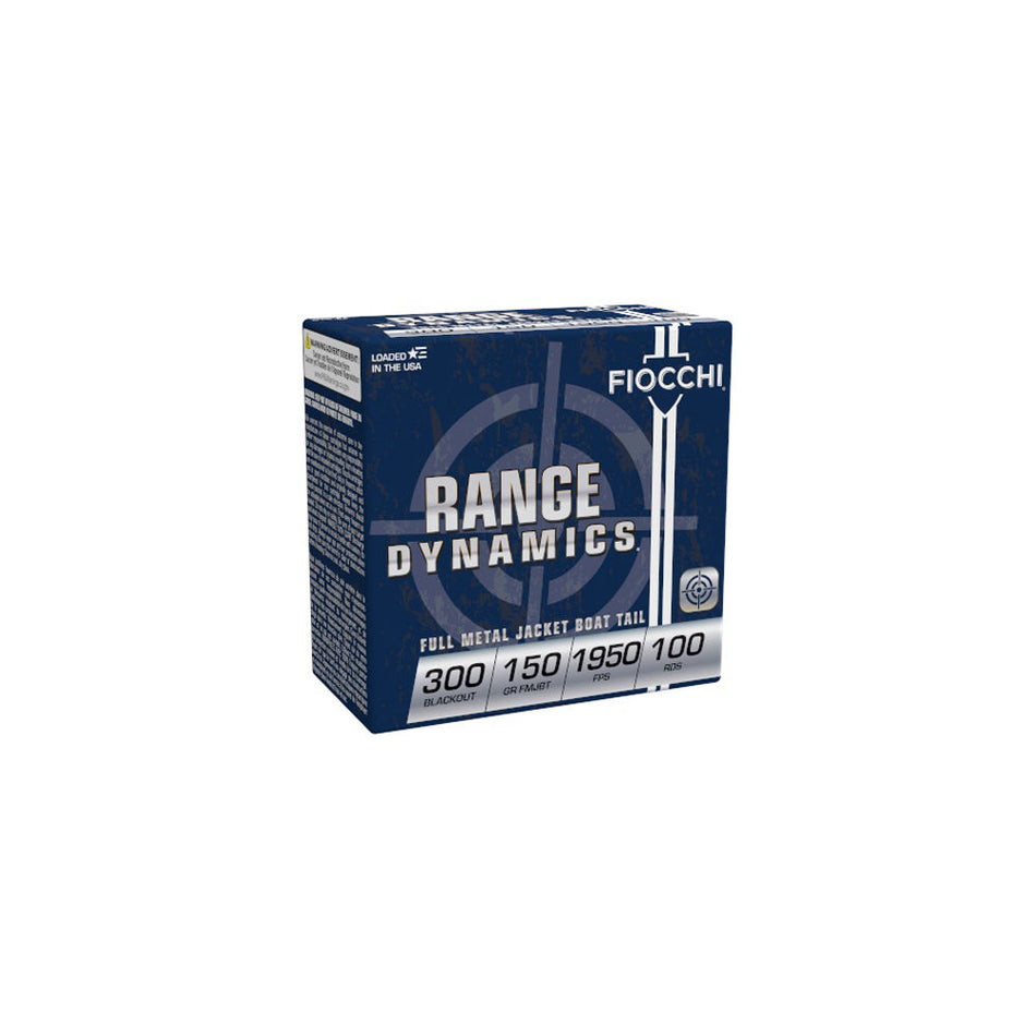 Fiocchi .300 AAC Blackout Range Dynamics Full Metal Jacket Boat Tail 150 Grain 100/Box [Item 10276]