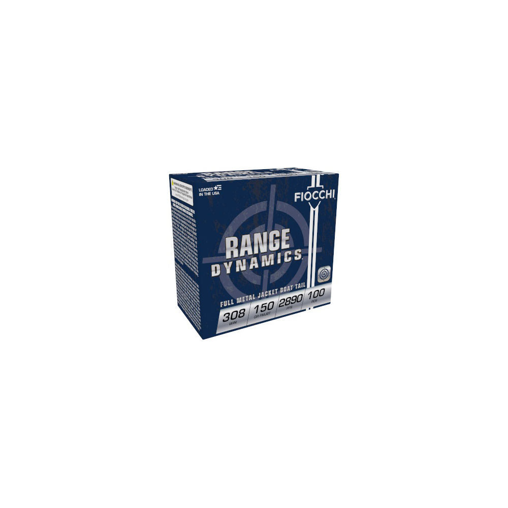 Fiocchi .308 Win / 7.62x51mm Range Dynamics Full Metal Jacket Boat Tail 150 Grain 100/Box [Item 10275]
