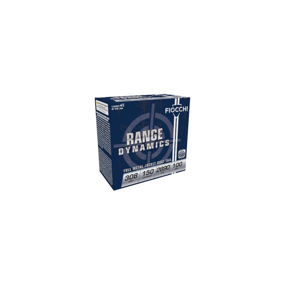Fiocchi .308 Win / 7.62x51mm Range Dynamics Full Metal Jacket Boat Tail 150 Grain 100/Box [Item 10275]