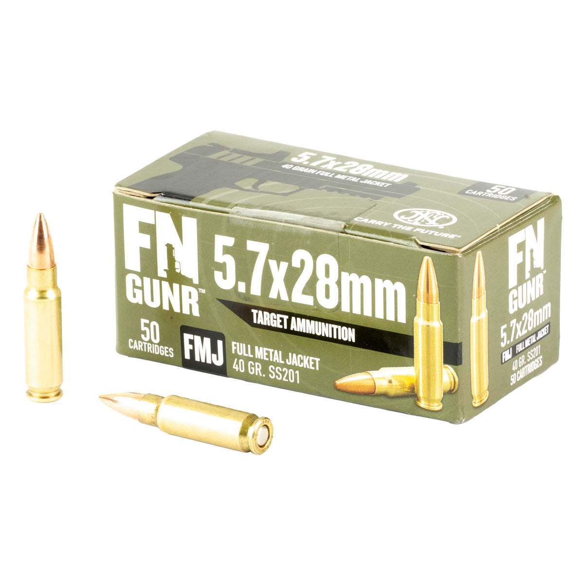 FN 10700032 Gunner Target Full Metal Jacket 40 Grain 5.7x28mm FN 1700 fps 50 Per Box - 1000/Case