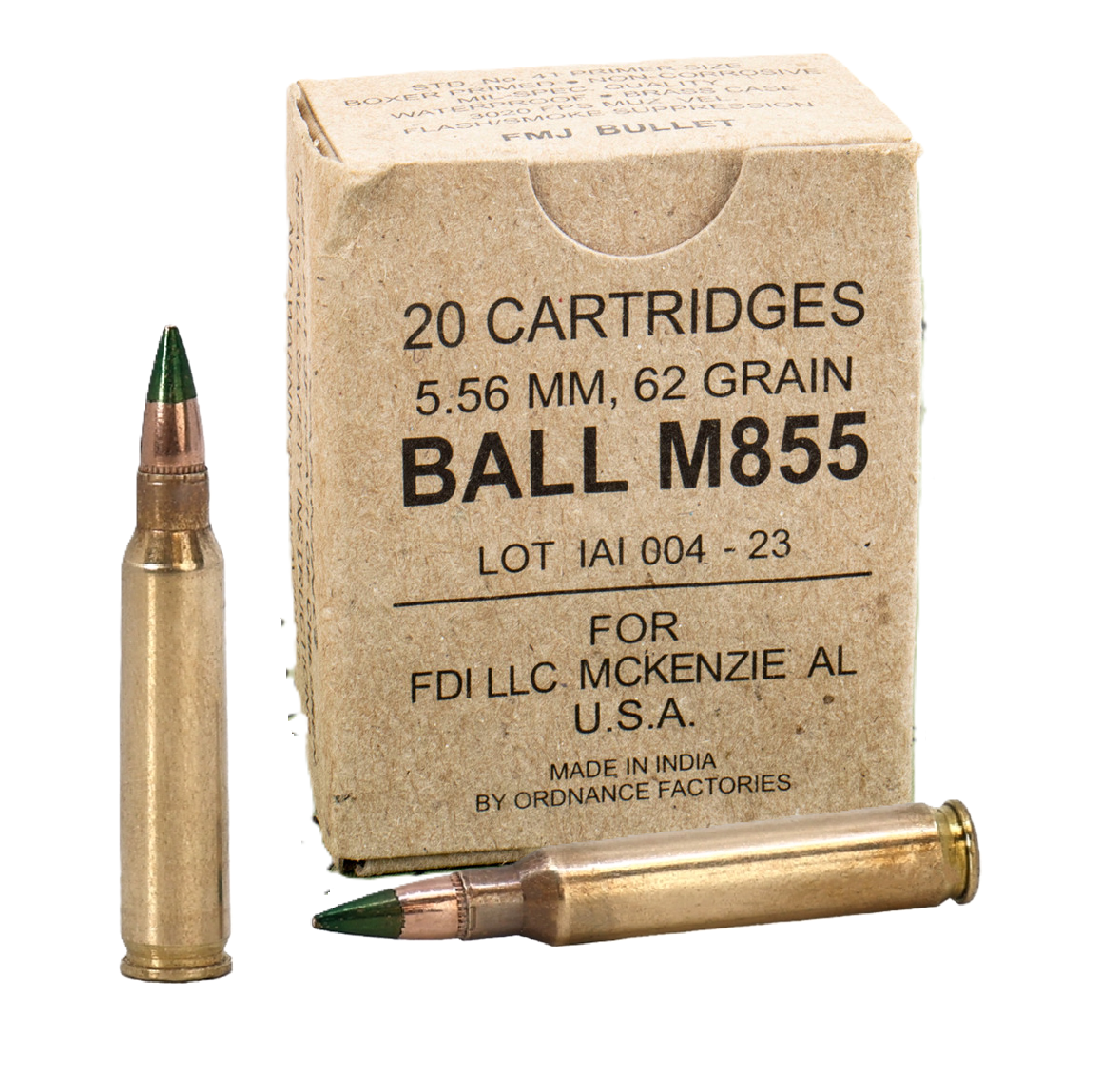 FDI 5.56x45mm M855 Green Tip 62 Grain Full Metal Jacket(FMJ)