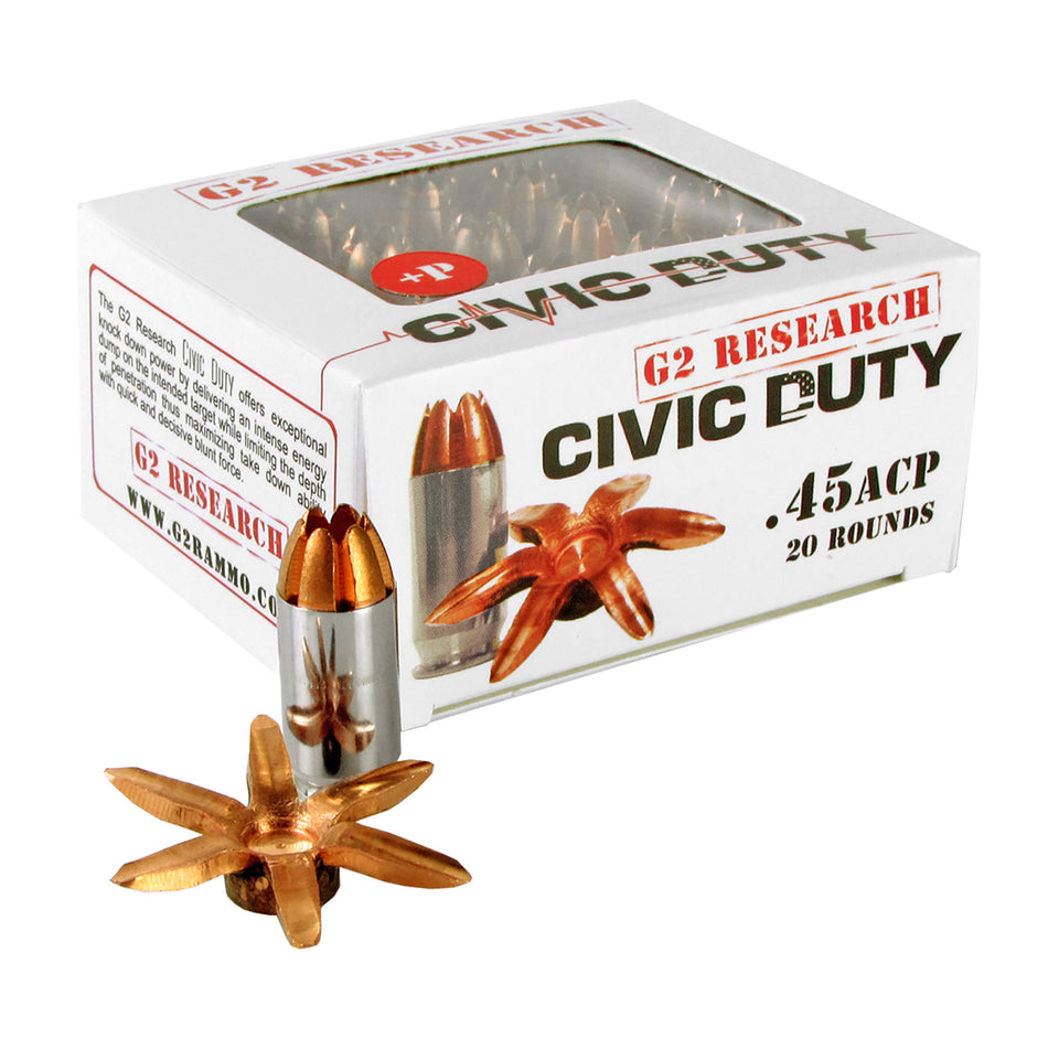 G2 Research .45 ACP/Auto Civic Duty Copper Expansion Projectile 168 Grain 20/Box