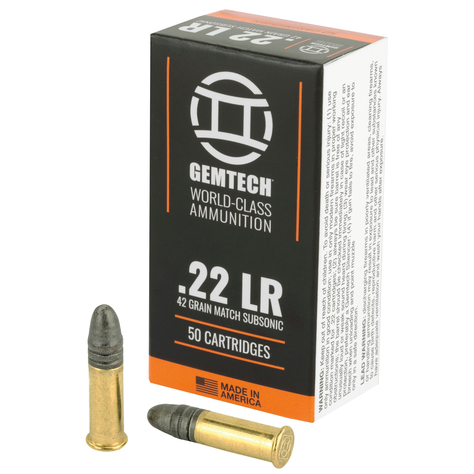 Gemtech .22 Long Rifle Subsonic Lead Round Nose 42 Grain 50/Box