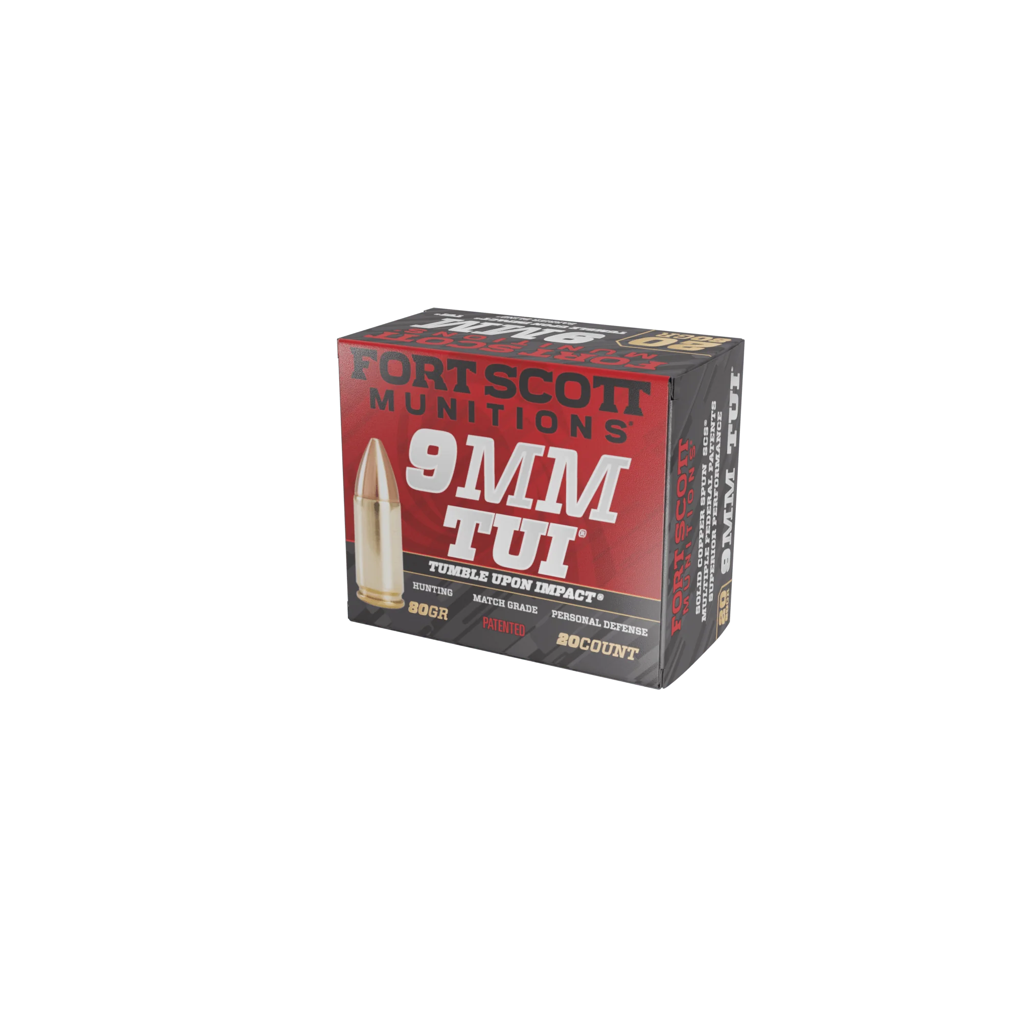 Fort Scott Munitions 9mm Luger / Parabellum Tumble Upon Impact (TUI) Solid Copper Spun 80 Grain 20/Box
