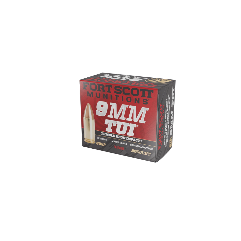 Fort Scott Munitions 9mm Luger / Parabellum Tumble Upon Impact (TUI) Solid Copper Spun 80 Grain 20/Box