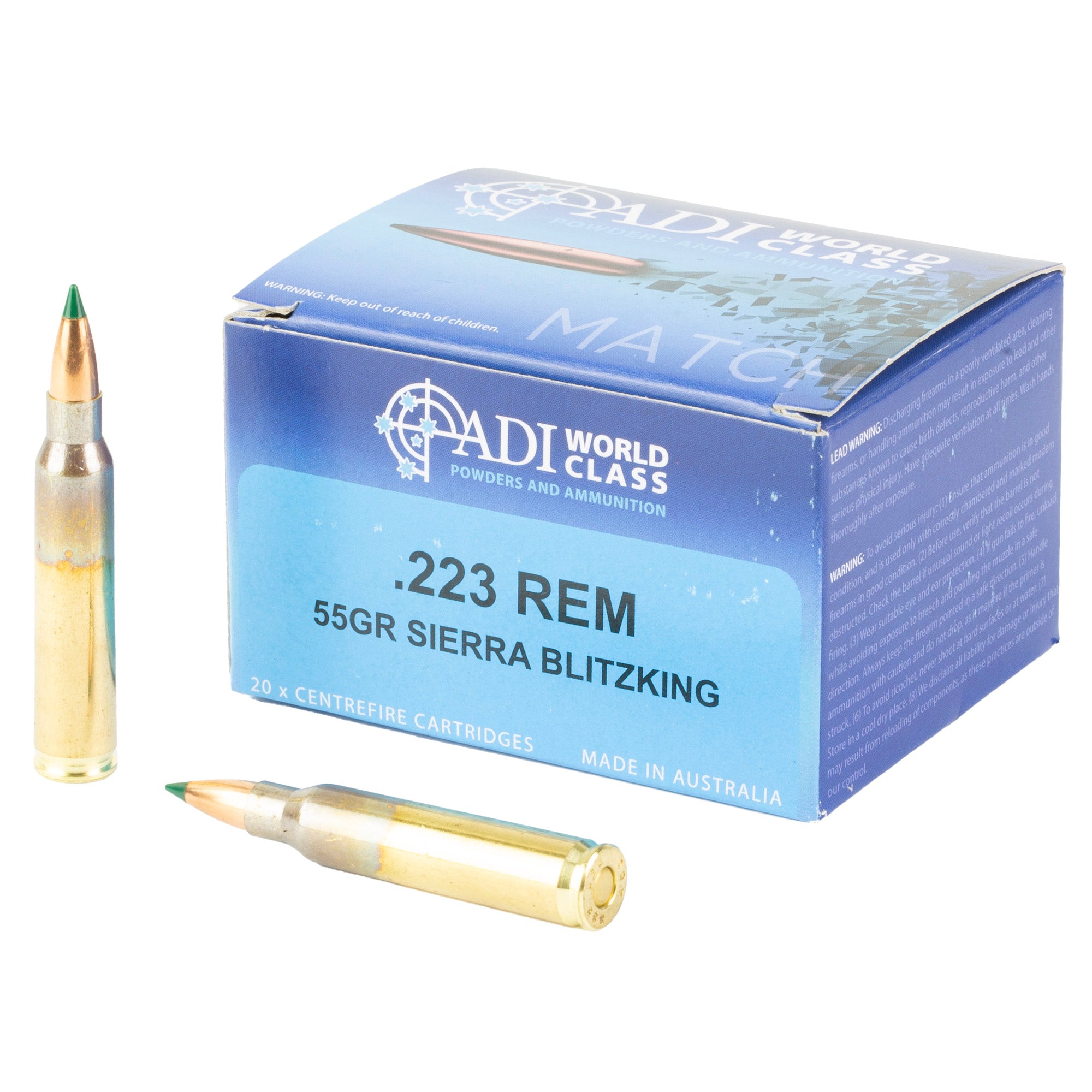 ADI .223 Remington Match Sierra BlitzKing Boat-Tail 55 Grain 20/Box [Item 11589]
