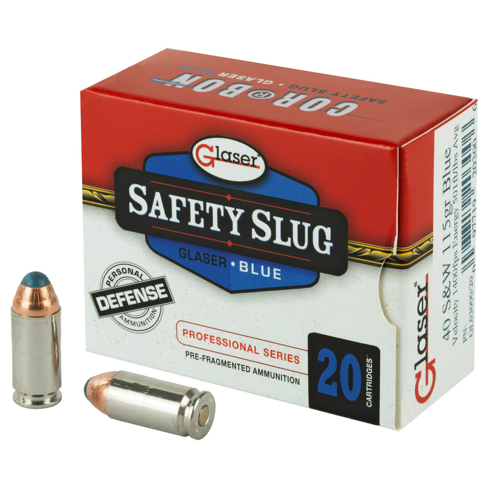 Glaser .40 S&W Blue Pre-Fragmented 115 Grain 20/Box