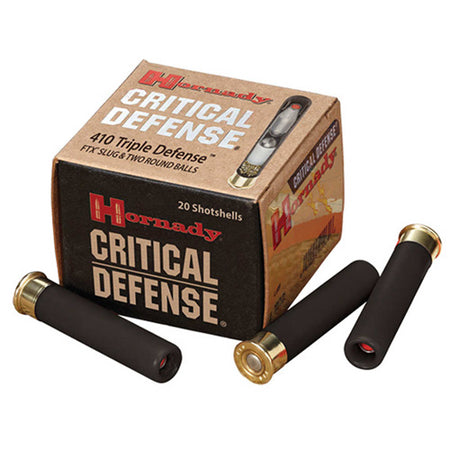 Hornady .410 Bore Critical Defense Triple Defense 2 Round Balls/1 Slug Triple Defense FTX Slug & 2 round balls Slug / Buckshot 9/16 oz 2.5 in 20/Box