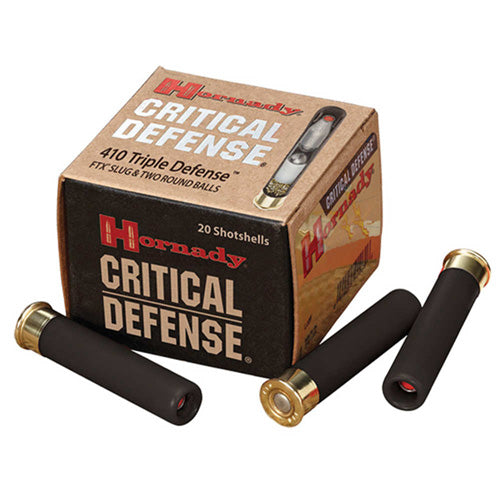 Hornady .410 Bore Critical Defense Triple Defense 2 Round Balls/1 Slug Triple Defense FTX Slug & 2 round balls Slug / Buckshot 9/16 oz 2.5 in 20/Box