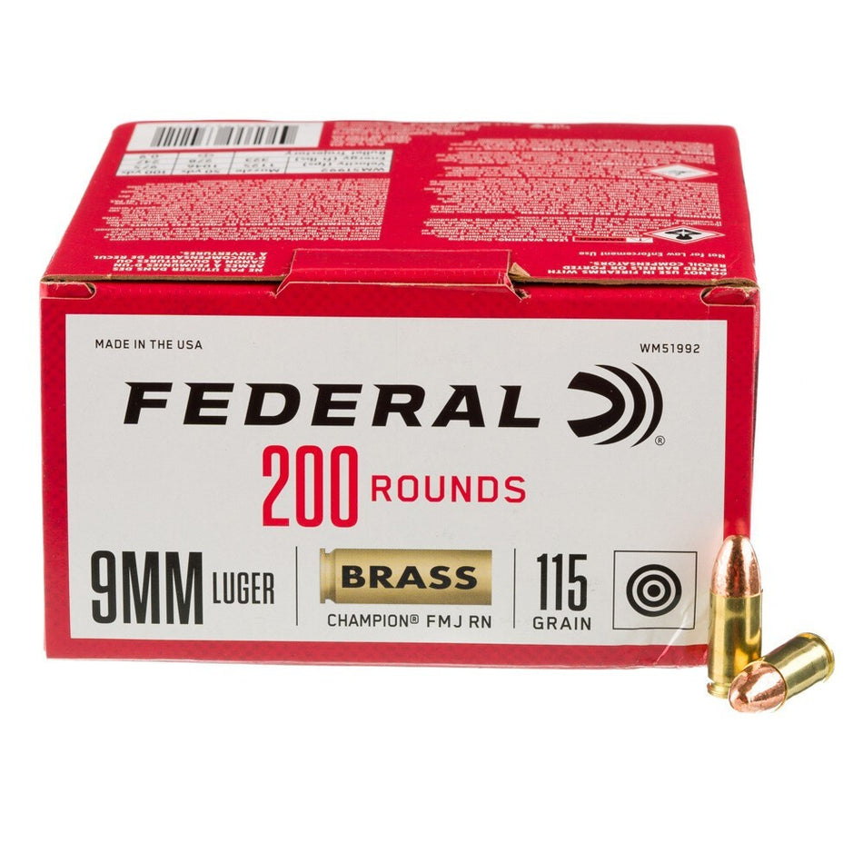 Federal WM51992 Champion Training 9mm Luger 115 gr FMJ 200 Per Box – 1000/Case