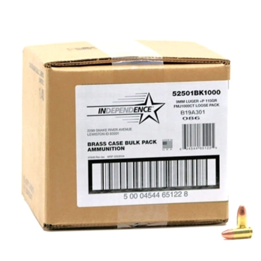 Independence 9mm Luger / Parabellum  Full Metal Jacket 115 Grain 1000/Box