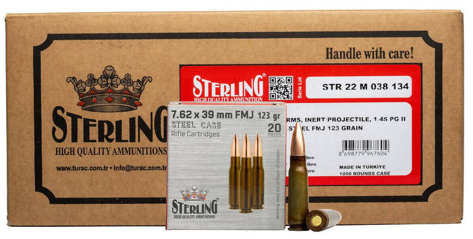 Sterling 7.62x39mm Steel Case Full Metal Jacket 123 Grain 20/Box [Item 6628]