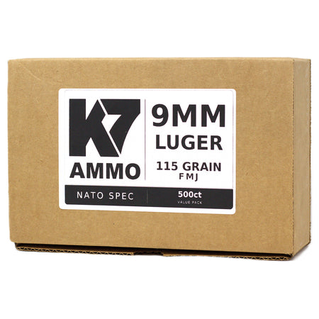 K7 9mm Luger 124 Grain Complete Metal Jacket (CMJ) Range Ammo Value Pack(500ct) - MADE IN THE USA