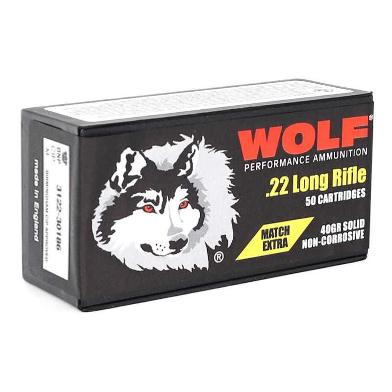 Wolf Match Extra 22 Long Rifle Ammunition 40 Grain Lead Round Nose