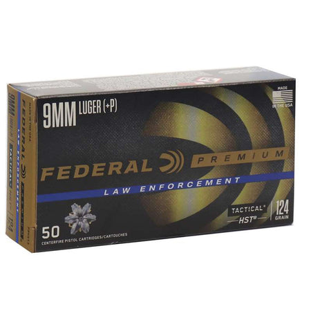 Federal Law Enforcement 9mm Luger Ammo 124 Grain +P HST JHP 50 Per Box  - 1000/Case