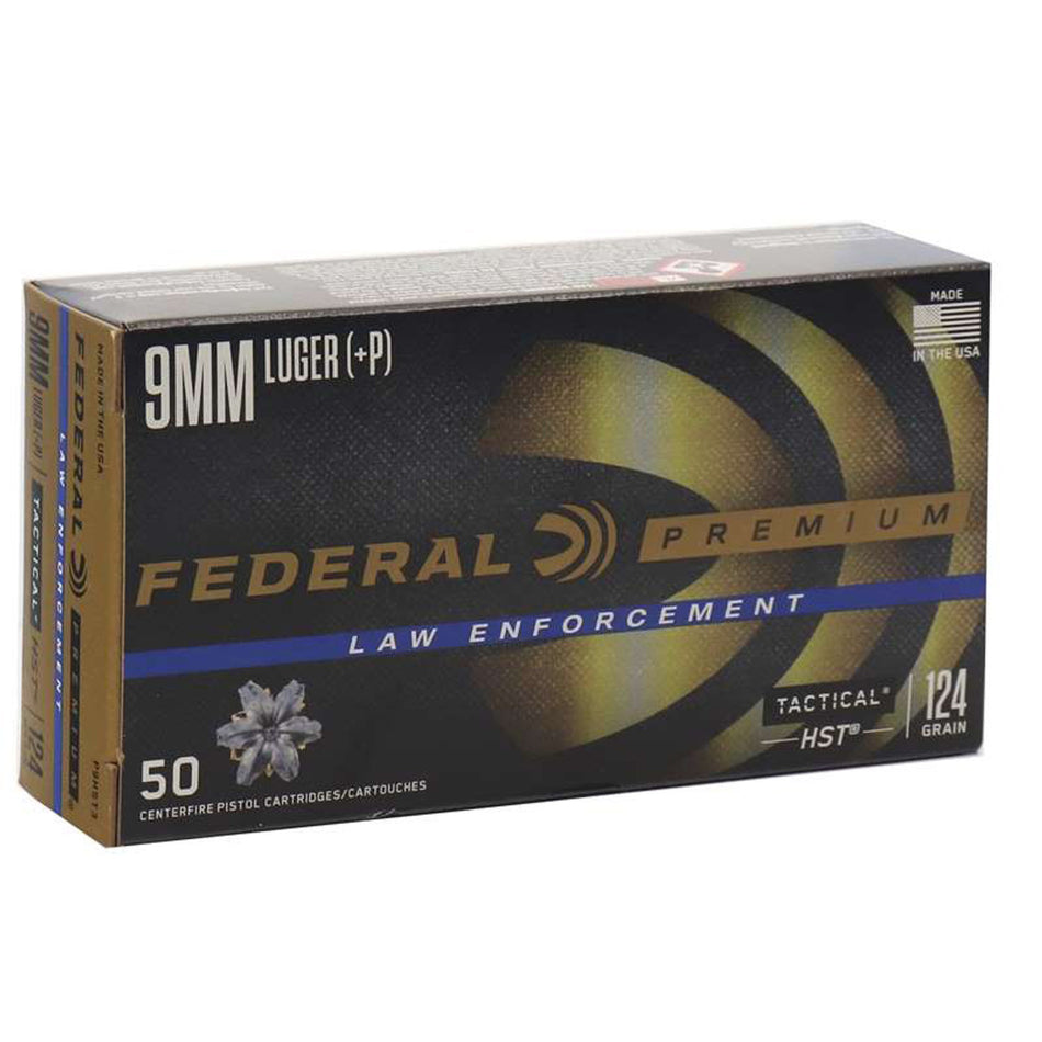 Federal Law Enforcement 9mm Luger Ammo 124 Grain +P HST JHP 50 Per Box  - 1000/Case