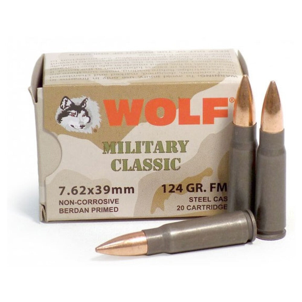 Wolf 7.62x39mm Military Classic Full Metal Jacket 124 Grain 20/Box