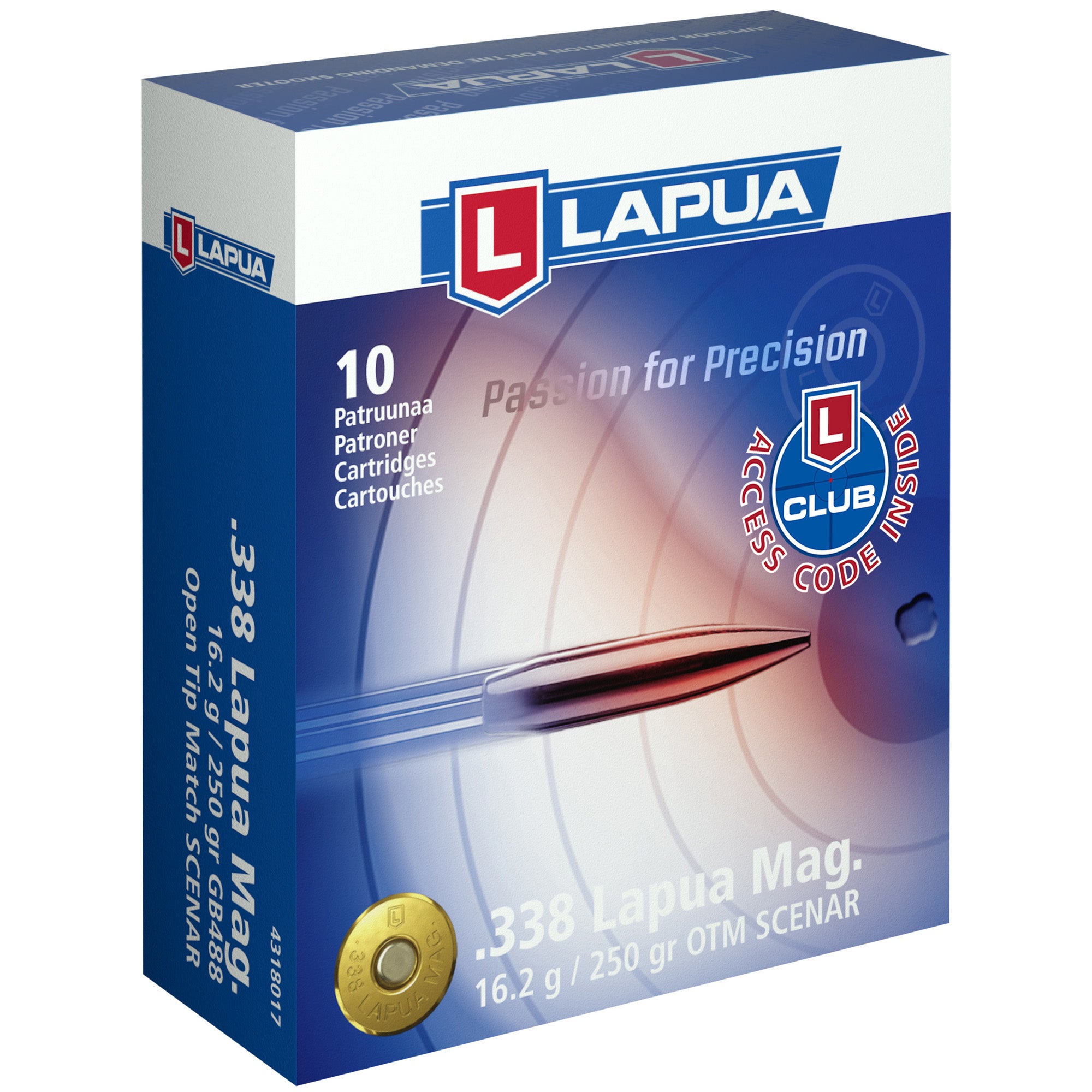 Lapua .338 Lapua Magnum Scenar Open Tip Match 250 Grain 10/Box