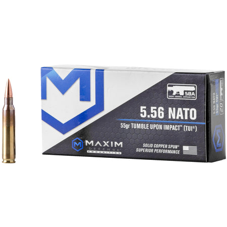 Maxim Defense 5.56x45mm NATO SBA Short Barrel Ammunition Copper TUI 55 Grain 20/Box