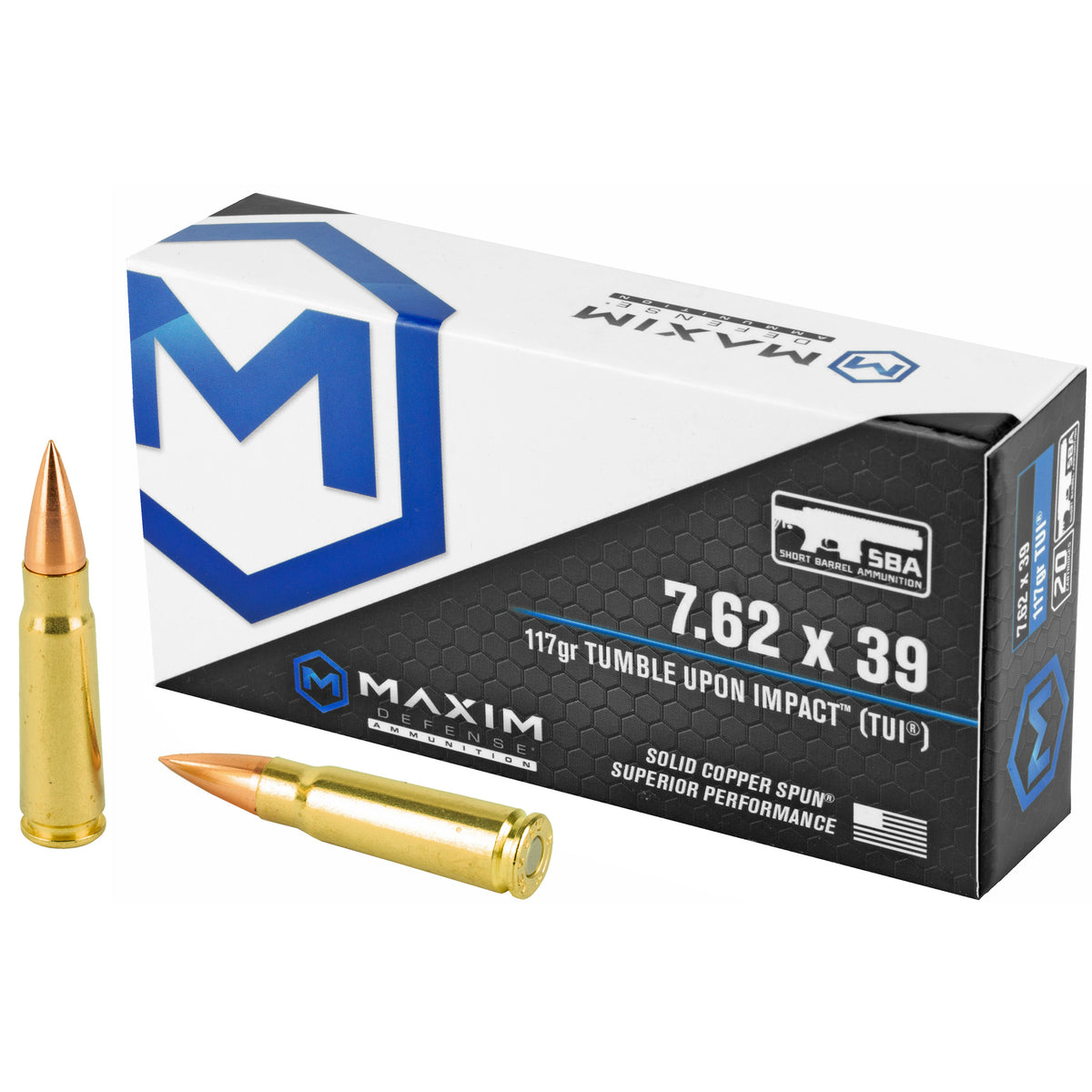 Maxim Defense 7.62x39mm SBA Short Barrel Ammunition Copper TUI 117 Grain 20/Box