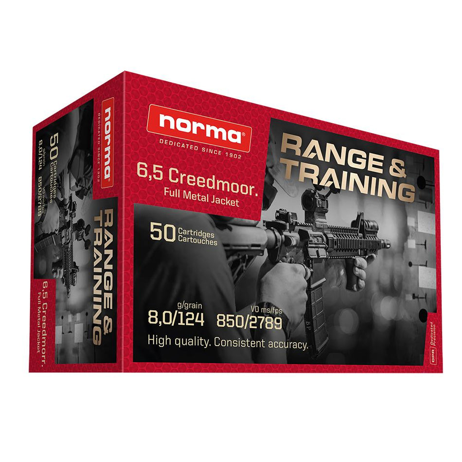 Norma 6.5mm Creedmoor Range & Training Full Metal Jacket 124 Grain 50/Box