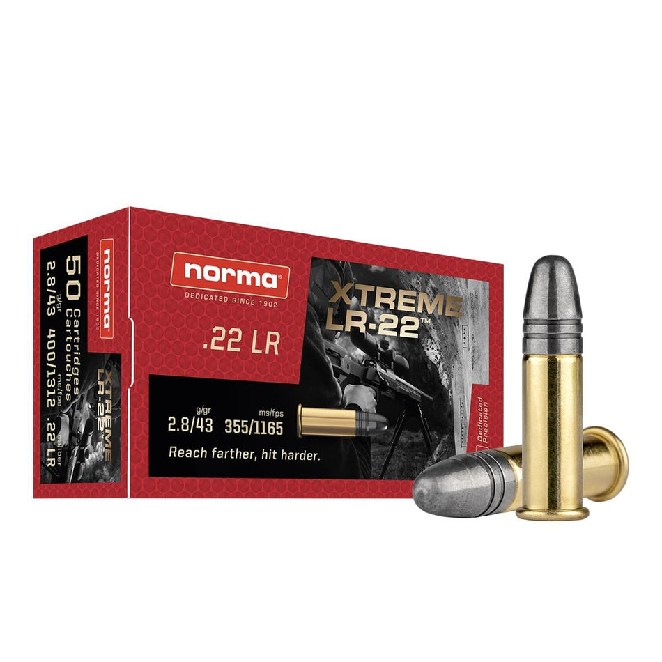 Norma .22 Long Rifle Xtreme LR-22 Lead Round Nose 43 Grain 50/Box