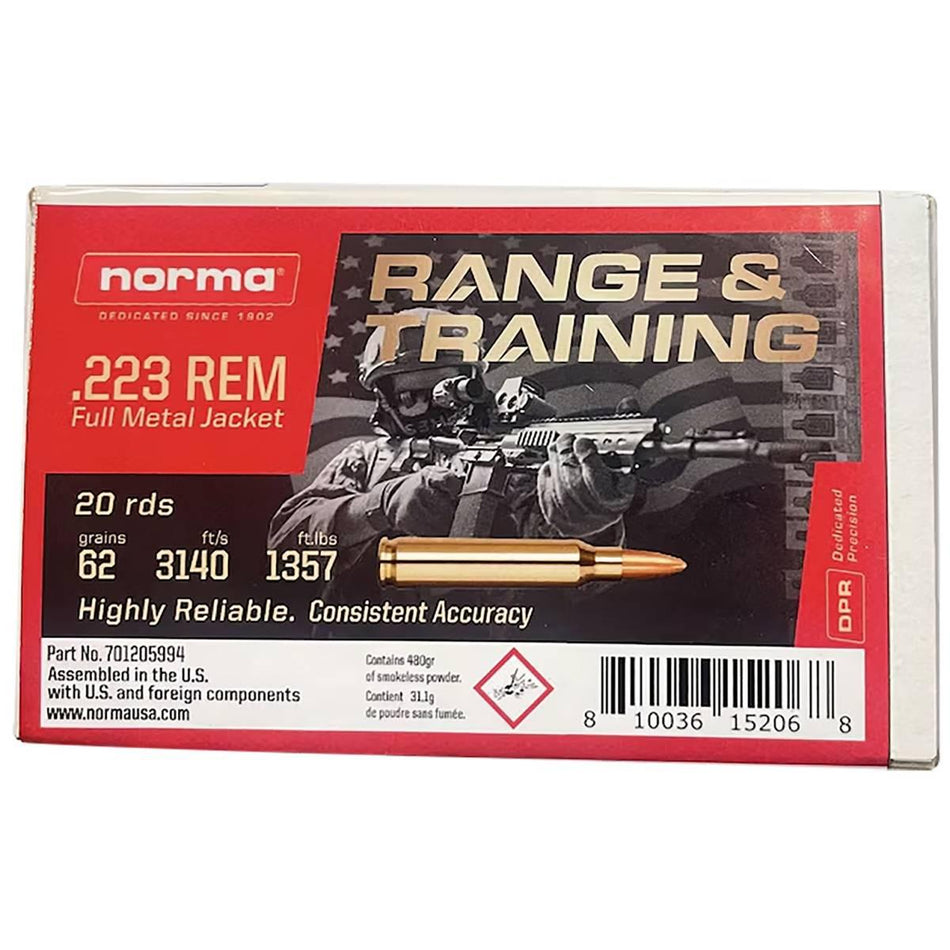 Norma .223 Remington Range & Training Full Metal Jacket 223 Grain 20/Box