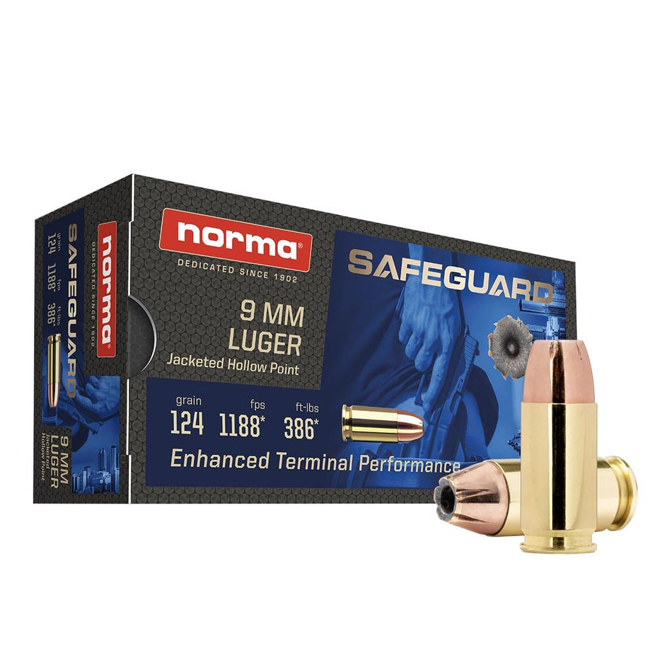 Norma 9mm Luger / Parabellum Safeguard Jacketed Hollow Point 124 Grain 50/Box