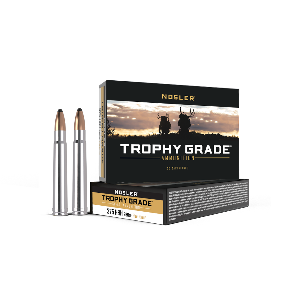 Nosler .375 H&H Mag Trophy Grade Nosler Spitzer Partition 260 Grain 20/Box
