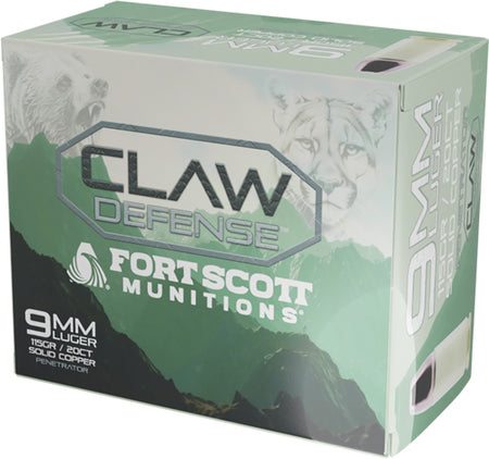 Fort Scott Munitions 9mm Luger / Parabellum Claw Defense Solid Flat Nose 115 Grain 20/Box