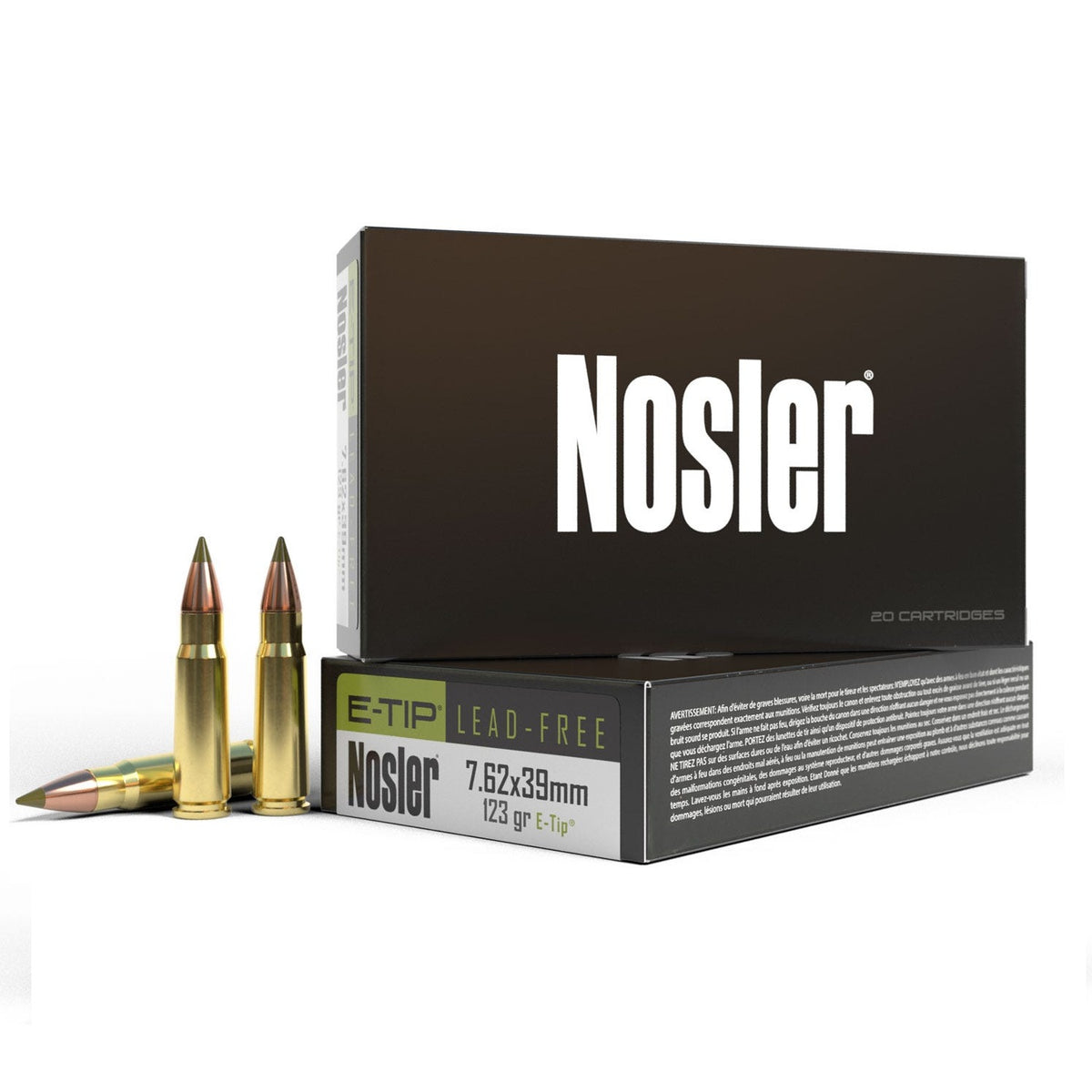 Nosler 7.62x39mm Expansion Tip E-Tip Boat Tail 123 Grain 20/Box