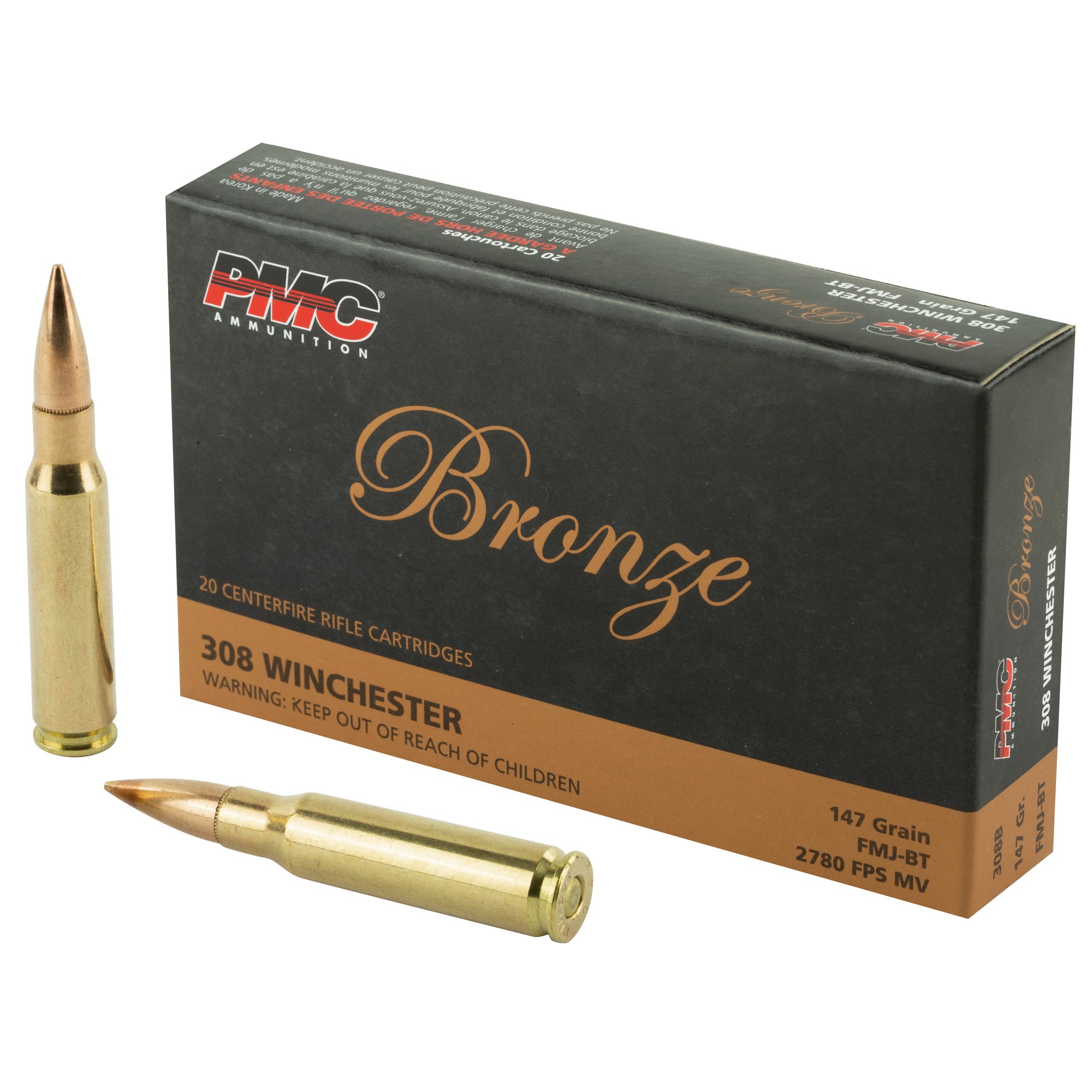 PMC .308 Win / 7.62x51mm Bronze Full Metal Jacket Boat Tail 147 Grain 20/Box
