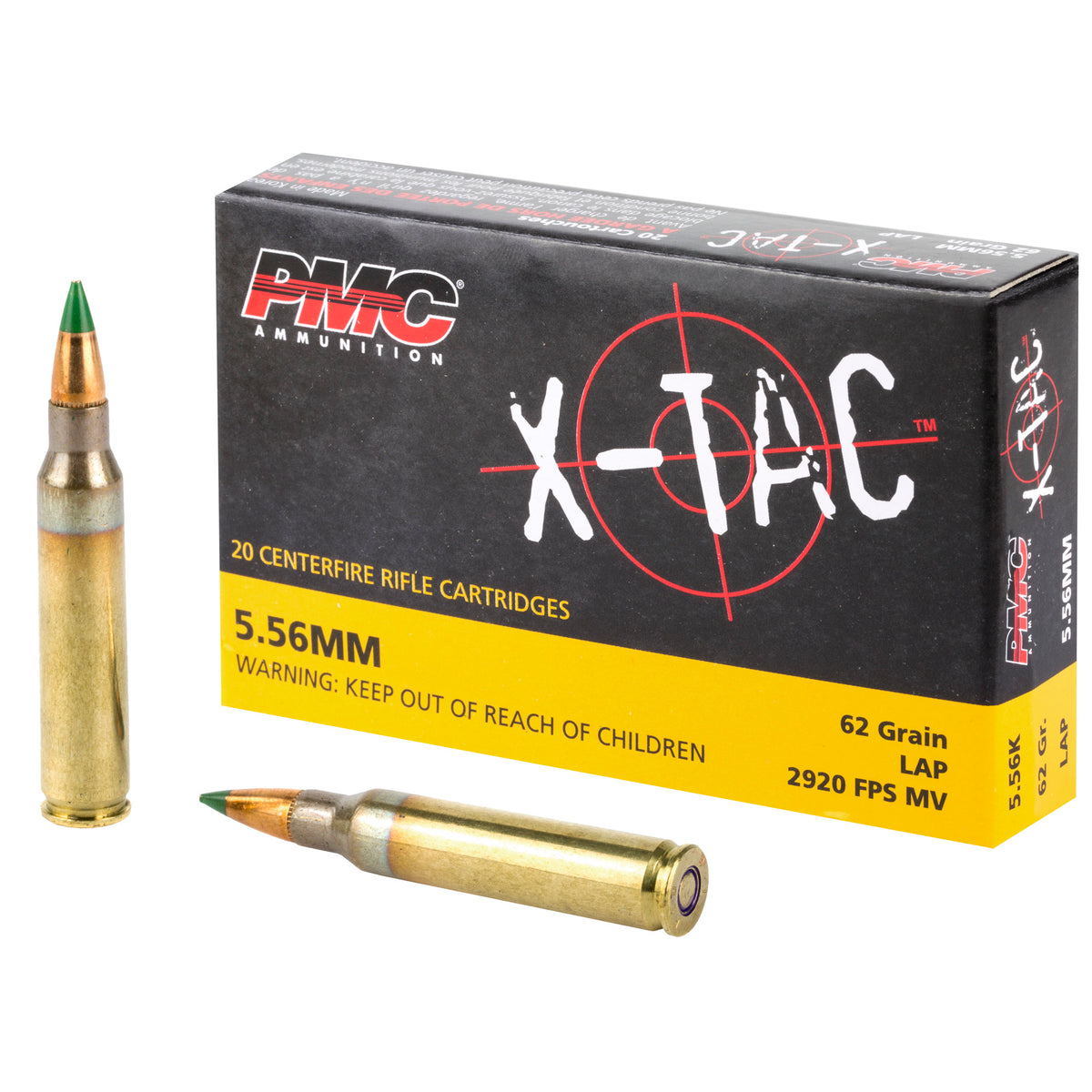 PMC X-Tac 5.56x45mm NATO 62 gr Light Armor Piercing M855 20 Per Box - 1000/Case